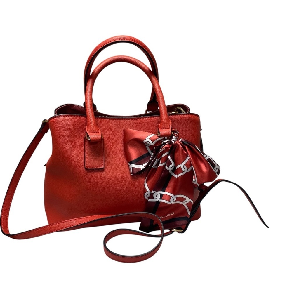 Aldo Crossbody Handbag 3 Compartments Red/Orange Scarf Zipper Snap Closure
